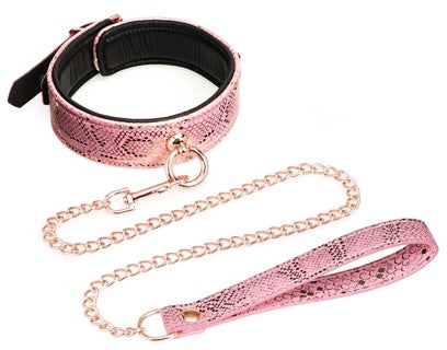 Spartacus - Collier & Laisse Cuir - Serpent Rose