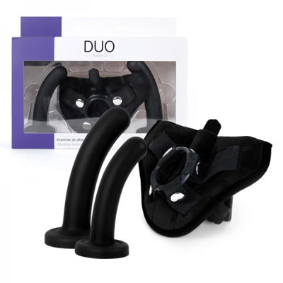 Adore U - DUO - Ensemble de dildos, harnais et petit vibrateur - Noir